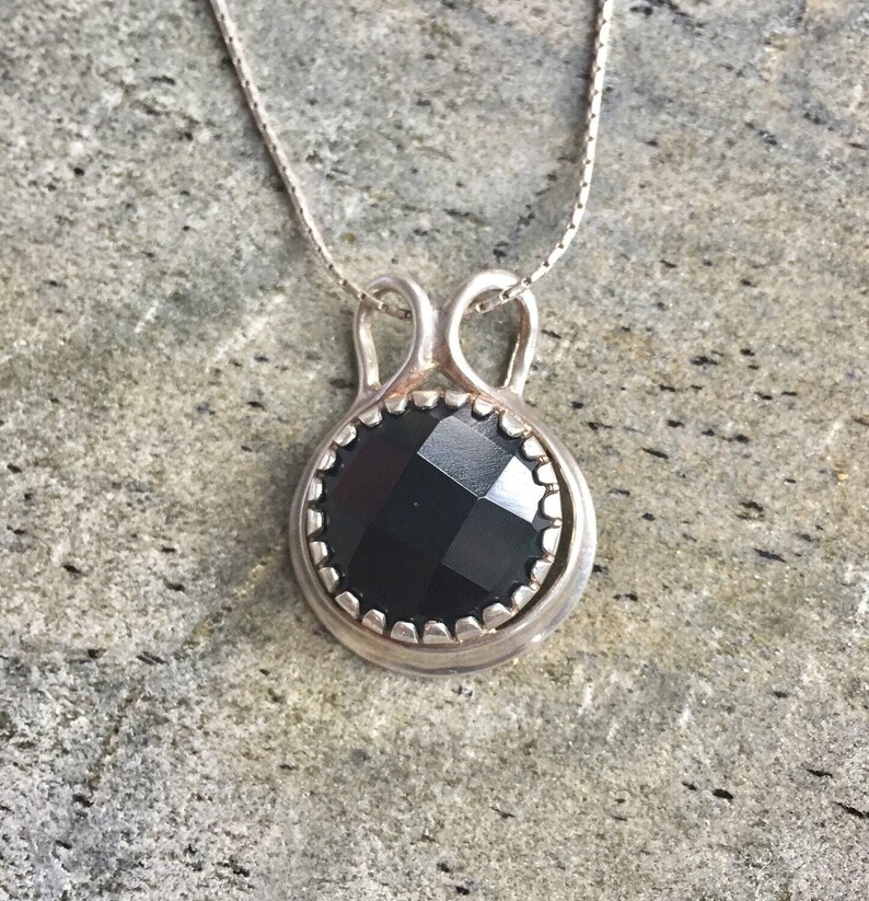 Onyx Pendant, Black Onyx Pendant, Goth Pendant, Natural Onyx, Round Pendant, Black Gemstone, Stone Pendant , Solid Silver, Silver Pendant