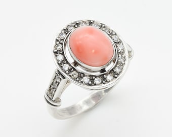 Koralle Ring, natürliche Koralle, März Geburtsstein, Vintage Koralle Ring, Rosa Koralle Ring, März Ring, Engel Haut Koralle, Massiver Silber Ring, Koralle