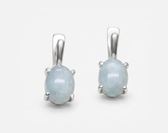 Blaue Aquamarin Ohrringe, Natürlicher Aquamarin, Himmelblau Ohrringe, März Geburtsstein, Hellblaue Ohrringe, Oval Aquamarin Ohrringe, Adina Stein