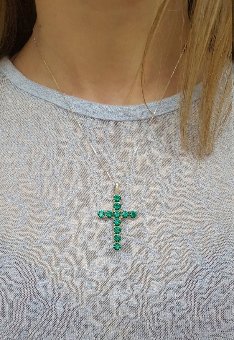 Cross Pendant Symbolic Pendant Sapphire Pendant Vintage Cross Pendant Blue Cross Necklace Created Sapphire Solid Silver Pendant