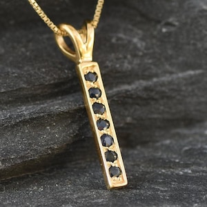 Gold Sapphire Pendant, Natural Sapphire, Bar Pendant, Layering Necklace, Vertical Drop Pendant, September Birthstone, Blue Pendant, Vermeil
