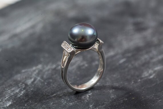Real Pearl Ring Black Pearl Ring Natural Pearl June Birthstone