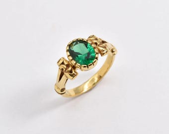 Gold Emerald Ring, Created Emerald Ring, Green Tribal Ring, Emerald Vintage Ring, Green Oval Ring, Boho Ring, Gold Vintage Ring, Adina Stone