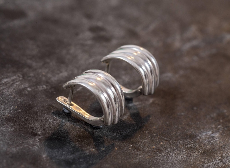 Half Hoop Earrings, Statement Earrings, 925 Silver Earrings, Unique Earrings, Artistic Earrings, Boho Earrings, Triple Earrings, Large Studs image 6
