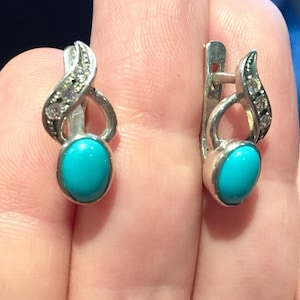 Turquoise Earrings, Natural Turquoise, Blue Vintage Earrings, December Birthstone, Dainty Earrings, December Earrings, Solid Silver Earrings