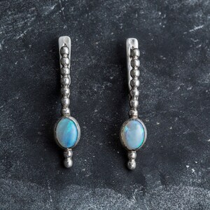 Long Opal Earrings, Opal Earrings, Natural Opal, October Birthstone, Australian Opal, Unique Design, Rainbow Opal, Silver Earrings, Opal