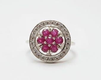 Anillo de rubí rojo, anillo de rubí natural, anillo de flor roja, anillos vintage, piedra de nacimiento de julio, anillo de rubí auténtico, anillo de piedra de nacimiento de julio, anillo de plata maciza