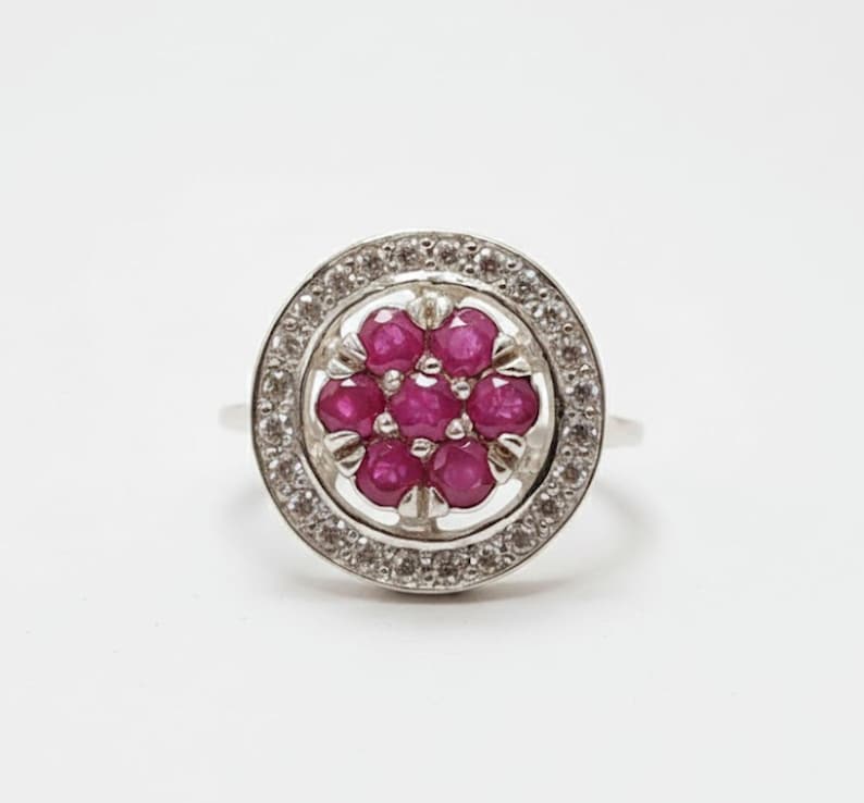 Red Ruby Ring, Natural Ruby Ring, Red Flower Ring, Vintage Rings, July Birthstone, Real Ruby Ring, July Birthstone Ring, Solid Silver Ring image 1