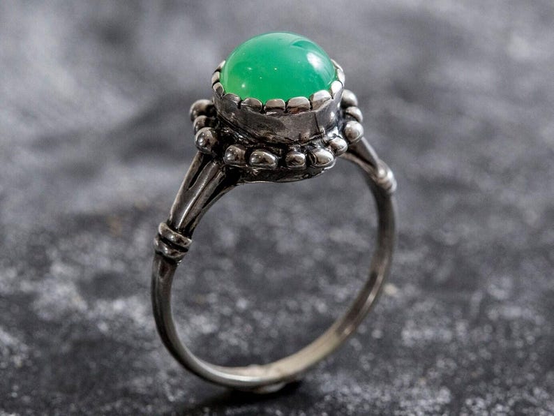 Chrysoprase Ring, Natural Chrysoprase, Vintage Ring, Green Stone Ring, Spring Ring, Solitaire Ring, 925 Solid Silver Ring, Real Chrysoprase image 7