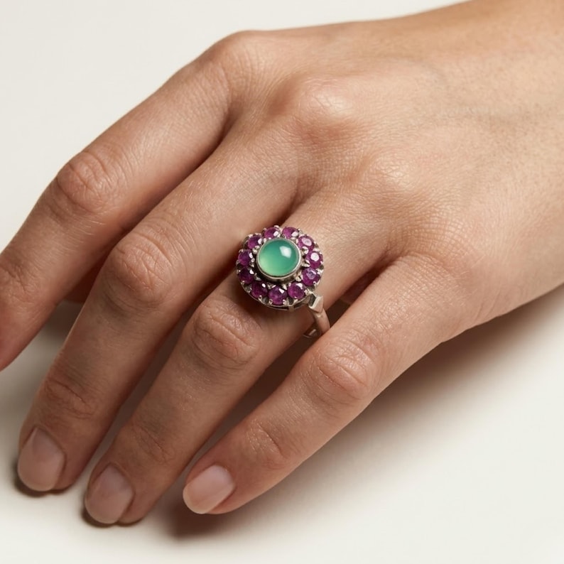 Ruby Ring, Antique Ruby Ring, Natural Ruby, Chrysoprase Ring, Natural Chrysoprase, Australian Chrysoprase, Vintage Rings, Solid Silver Ring image 2
