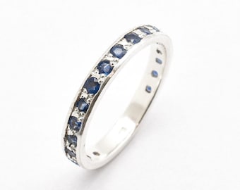 Sapphire Band, Natural Sapphire, Sapphire Eternity Ring, September Birthstone, Vintage Band, Sapphire Ring, September Band, Sapphire, Silver