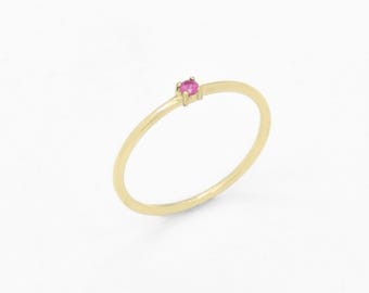 14k Real Gold Ruby Ring, Genuine Ruby Ring, 14k Solid Gold Ring, Dainty Ruby Ring, Red Ruby Promise Ring, Minimalist Ring, Adina Stone