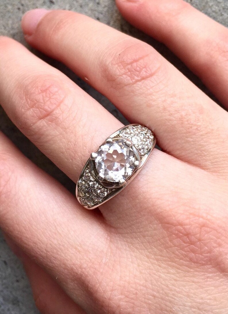 Bague en diamant, diamant de synthèse, bague de fiançailles, bague de style édouardien, bague ancienne, bague imposante, anneau large et scintillant, bague en argent sterling image 7