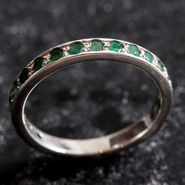 Emerald Eternity Ring, Natural Emerald, Emerald Band, May Birthstone, May Band, Real Emerald Band, Vintage Band, Silver Band, Eternity Ring
