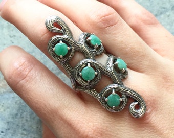 Leaf Ring, Emerald Ring, Vintage Rings, Antique Ring, Antique Emerald Ring, Vintage Emerald Ring, May Birthstone, Solid Silver Ring
