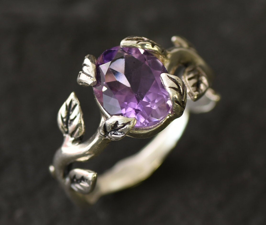 Leaf Amethyst Ring Flower Ring Natural Amethyst Bohemian - Etsy UK