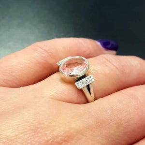 Morganite Ring, Created Morganite, Pink Ring, Pink Vintage Ring, Pink Diamond Ring, Valentines Gift, Pink Morganite Ring, 925 Silver Ring image 2