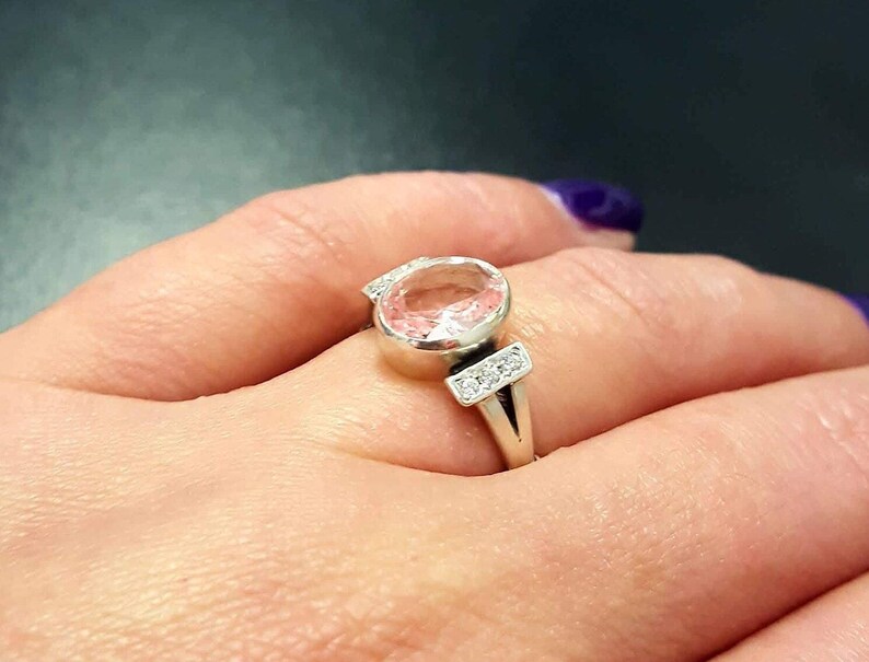 Morganite Ring, Created Morganite, Pink Ring, Pink Vintage Ring, Pink Diamond Ring, Valentines Gift, Pink Morganite Ring, 925 Silver Ring image 2