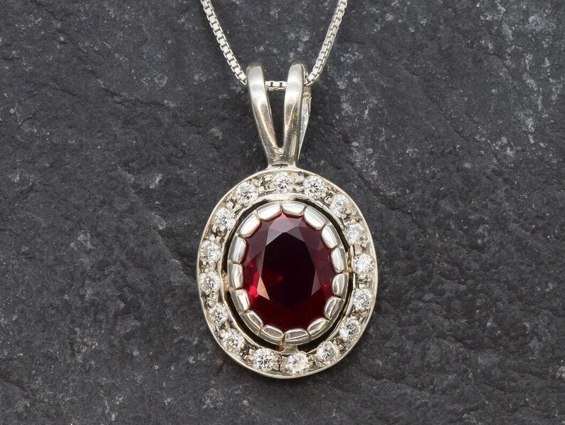 Ruby Pendant, Created Ruby, Antique Ruby Pendant, Vintage Ruby Pendant, Victorian Pendant, Red Diamond Pendant, Red Oval Pendant, 925 Silver image 9