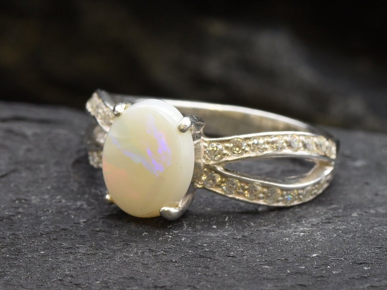Opal Ring, Natural Opal Ring, Opal Engagement Ring, Australian Opal, Natural Opal, Vintage Opal, Vintage Rings, Antique Opal, Solid Silver image 6