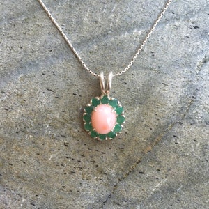 Emerald Pendant, Natural Emerald, Natural Coral, Coral Pendant, Pink Coral, May Birthstone, Angel Skin Coral, Vintage Pendant, Victorian image 8