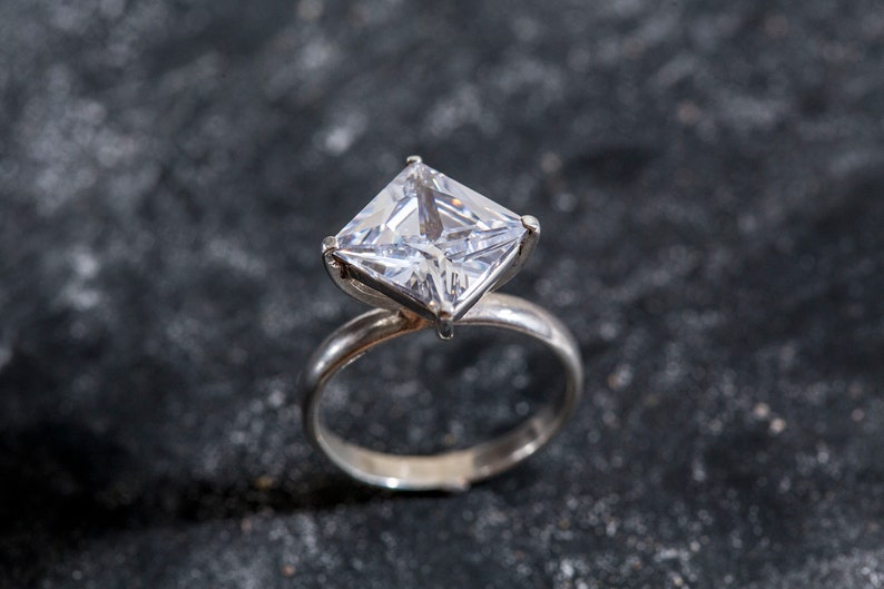 Sparkly Ring Diamond Unique Ring Solid Silver Ring Square Ring Engagement Ring Created Diamond Ring Created Diamond Rhombus Ring