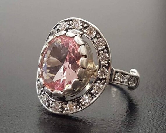 Antique Ring, Created Morganite, Morganite Ring, Pink Vintage Ring, Cotton Candy Ring, Outstanding Ring, 925 Silver Ring, Inspirational Ring