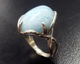 Aquamarine Ring, Natural Aquamarine, Artisan Ring, March Birthstone, Large Blue Ring, Oval Ring, Aqua Blue Ring, Chunky Ring, Silver Ring