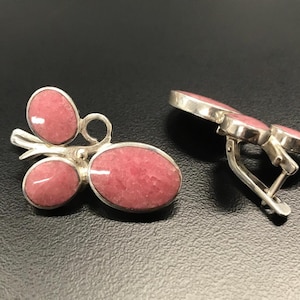 Rhodochrosite Earrings, Natural Rhodochrosite, Vintage Earrings, Raspberry Earrings, Statement Earrings, Pink Earrings, 925 Silver Earrings