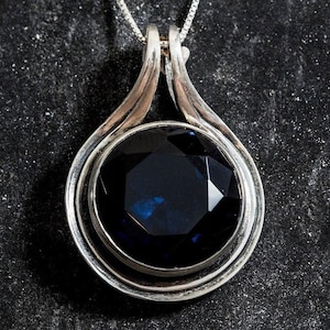 Large Sapphire Pendant, Sapphire Pendant, Vintage Pendant, Created Sapphire, Blue Sapphire, Unique Pendant, Solid Silver Pendant, Sapphire