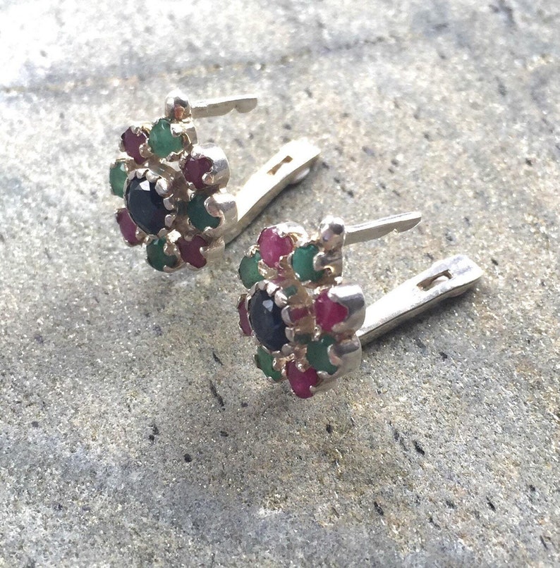 Sapphire Earrings, Emerald Earrings, Ruby Earrings, Natural Sapphire, Natural Emerald, Natural Ruby, Flower Earrings, Solid Silver Earrings image 6