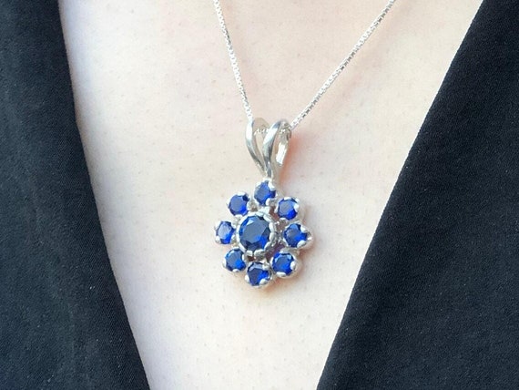 Pendentif Fleur Argent Sterling Et Saphir - Vintage - Occasion - Fabriqué En France