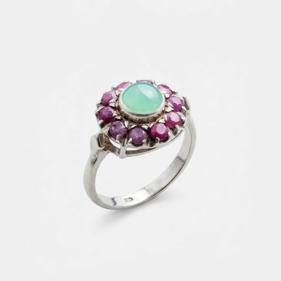 Ruby Ring, Antique Ruby Ring, Natural Ruby, Chrysoprase Ring, Natural Chrysoprase, Australian Chrysoprase, Vintage Rings, Solid Silver Ring