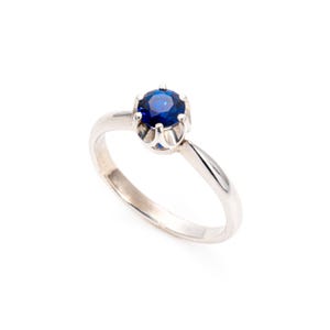 Anillo de zafiro, anillo de promesa de zafiro, zafiro sintético, anillo de promesa azul, anillo de propuesta de matrimonio, zafiro azul, anillo de plata maciza, zafiro imagen 3