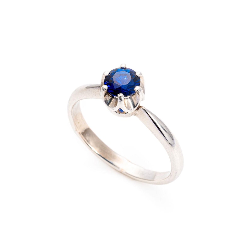 Anillo de zafiro, anillo de promesa de zafiro, zafiro sintético, anillo de promesa azul, anillo de propuesta de matrimonio, zafiro azul, anillo de plata maciza, zafiro imagen 3