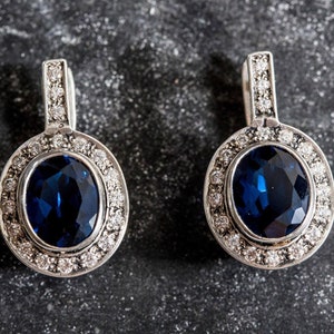 Blue Sapphire Earrings, Sapphire Earrings, Created Sapphire, Royal Blue Earrings, Something Blue Earrings, Vintage Earrings, Silver Earrings