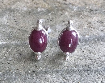Orecchini con rubino, pietra portafortuna di luglio, rubino naturale, orecchini con rubino grandi, rubino massiccio, orecchini vintage, rubino vero, argento massiccio, orecchini con rubino rosso