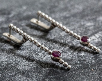 Natural Ruby Earrings, Ruby Earrings, Vintage Earrings, Long Earrings, July Birthstone,  Red Earrings, July Earrings, Silver Earrings