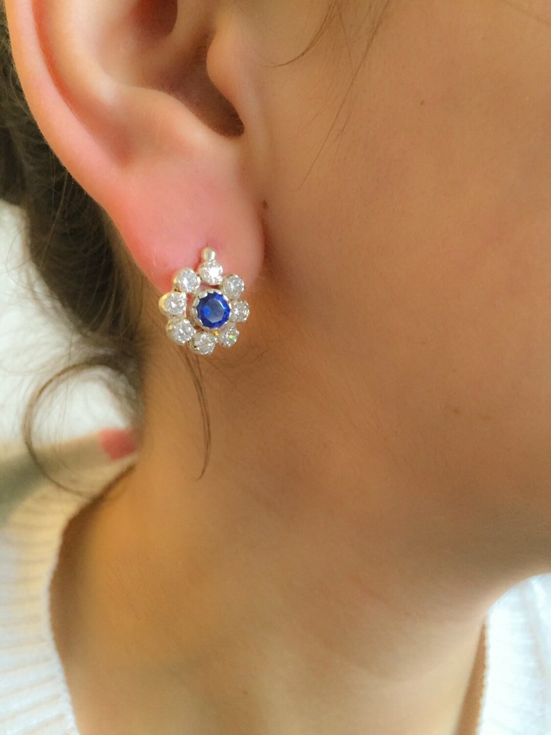 Sapphire Earrings, Emerald Earrings, Ruby Earrings, Natural Sapphire, Natural Emerald, Natural Ruby, Flower Earrings, Solid Silver Earrings image 2