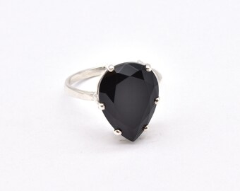 Teardrop Onyx Ring, Natural Onyx, Black Pear-shaped Ring, Large Black Ring, Statement Onyx Band, Huge Gem Ring, Birthday Gift, Adina Stone
