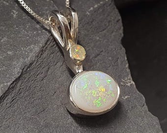 Fire Opal Pendant, Natural Opal Pendant, October Birthstone, Real Opal Pendant, Australian Opal, Vintage Opal Pendant, Silver Pendant, Opal