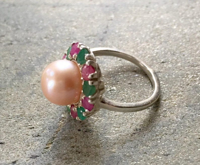 Vintage Pearl Ring, Pearl Ring, Emerald Ring, Vintage Rings, Birthstone Ring, Ruby Ring, Vintage Emerald Ring, Cream Pearl, Vintage Ruby image 8
