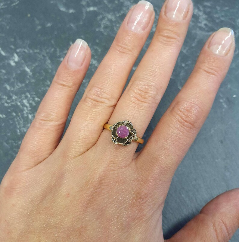 Ruby Ring, Gold Ruby Ring, Natural Ruby Ring, July Birthstone, Gold Flower Ring, Vintage Flower Ring, Gold Floral Ring, Solid Silver Ring image 9