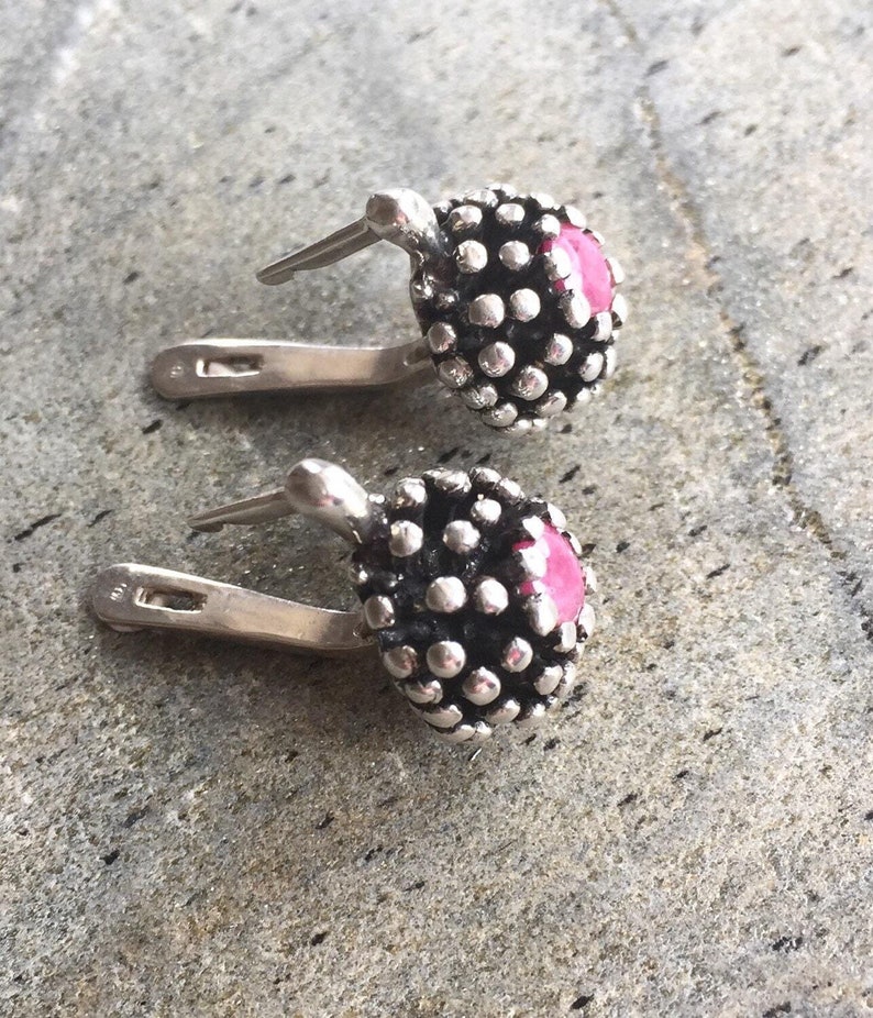 Ruby Earrings, Natural Ruby Earrings, Vintage Earrings, Antique Earrings, Natural Ruby, Vintage Ruby Earrings, July Birthstone, Pure Silver image 3