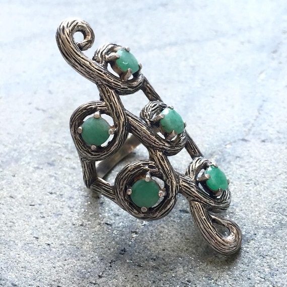 Leaf Ring, Emerald Ring, Vintage Rings, Antique Ring, Antique Emerald Ring, Vintage Emerald Ring, May Birthstone, Solid Silver Ring