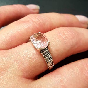 Morganite Ring, Created Morganite, Pink Diamond Ring, Pink Bohemian Ring, Pink Ring, Horizontal Ring, Vintage Rings, Silver Ring, Morganite image 2
