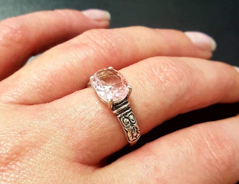Morganite Ring, Created Morganite, Pink Diamond Ring, Pink Bohemian Ring, Pink Ring, Horizontal Ring, Vintage Rings, Silver Ring, Morganite image 2