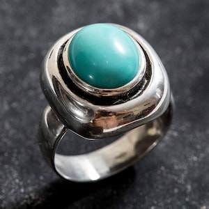 Big Turquoise Ring, Natural Turquoise, December Birthstone, Sleeping Beauty Gem, Vintage Rings, Blue Turquoise, Solid Silver Ring, Turquoise
