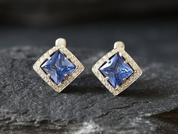 Tanzanite Earrings Created Tanzanite Square Earrings Blue Stud