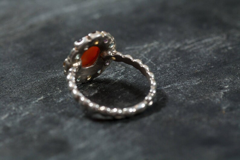 Anillo de coral natural, piedra de nacimiento de marzo, anillo de coral, coral rosa, anillo vintage, anillo de citrino, anillo de amatista, anillo de topacio azul, anillo de plata maciza imagen 9